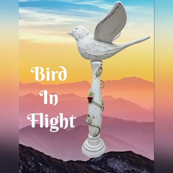 Bird In Flight Wood Look White Farmhouse Decor Distressed Painting 12.5x7x6 - Picture 1 of 13